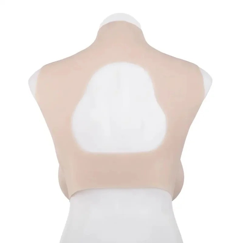 Buste faux seins en silicone, col haut et dos ouvert