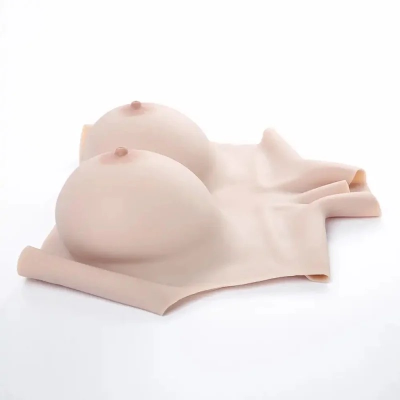 Buste faux seins en silicone, col haut et dos ouvert