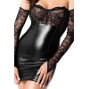 Robe courte Harmonia F340 wetlook et dentelle avec manchettes Noir HandMade