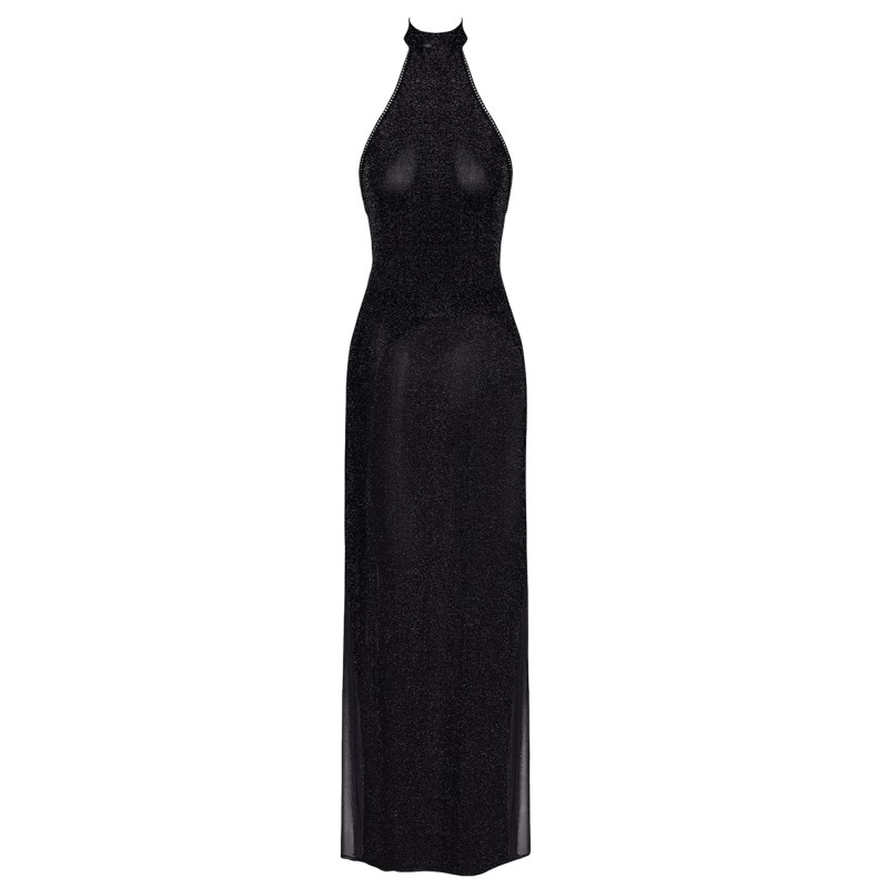 Robe longue en maille pailletée Onyx F372 - Noir Handmade Noir HandMade