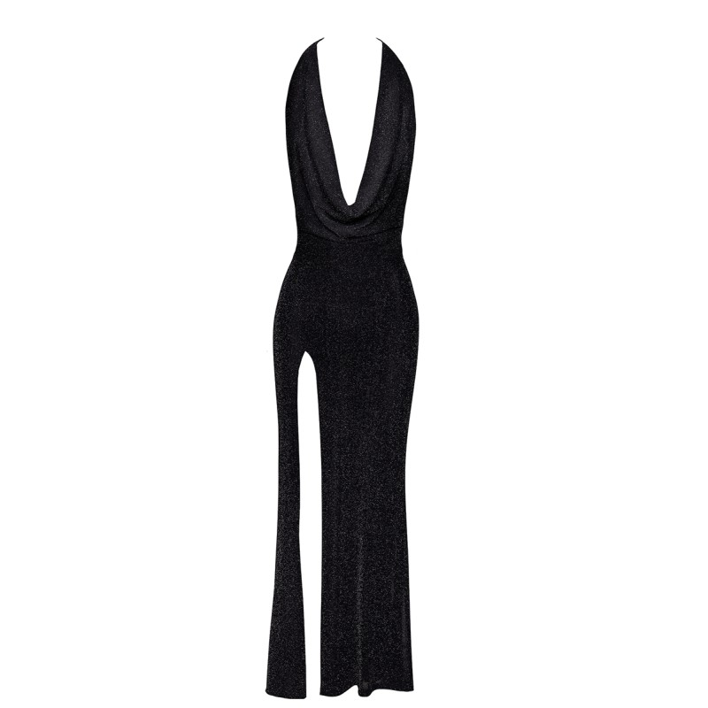 Robe longue fendue Onyx F373 - Noir Handmade Noir HandMade