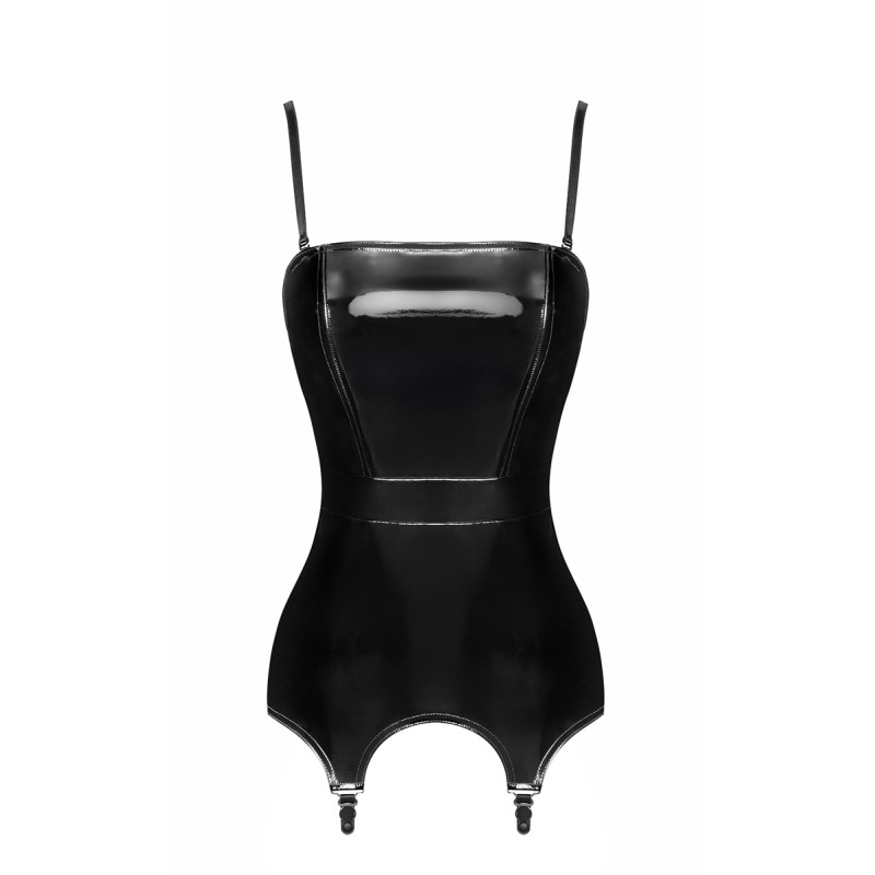 Corset porte-jarretelle vinyle Dominae F381 - Noir Handmade Noir HandMade
