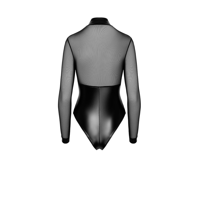 Body Edge zippé avec anneaux F321 wetlook et tulle Noir HandMade