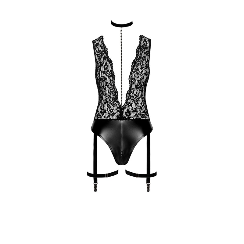 Body jarretelles Libido F297 wetlook et dentelle Noir HandMade