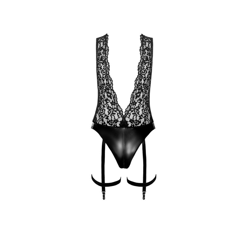 Body jarretelles Libido F297 wetlook et dentelle Noir HandMade