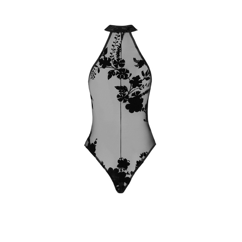 Body zippé Ego F314 tulle floqué Noir HandMade