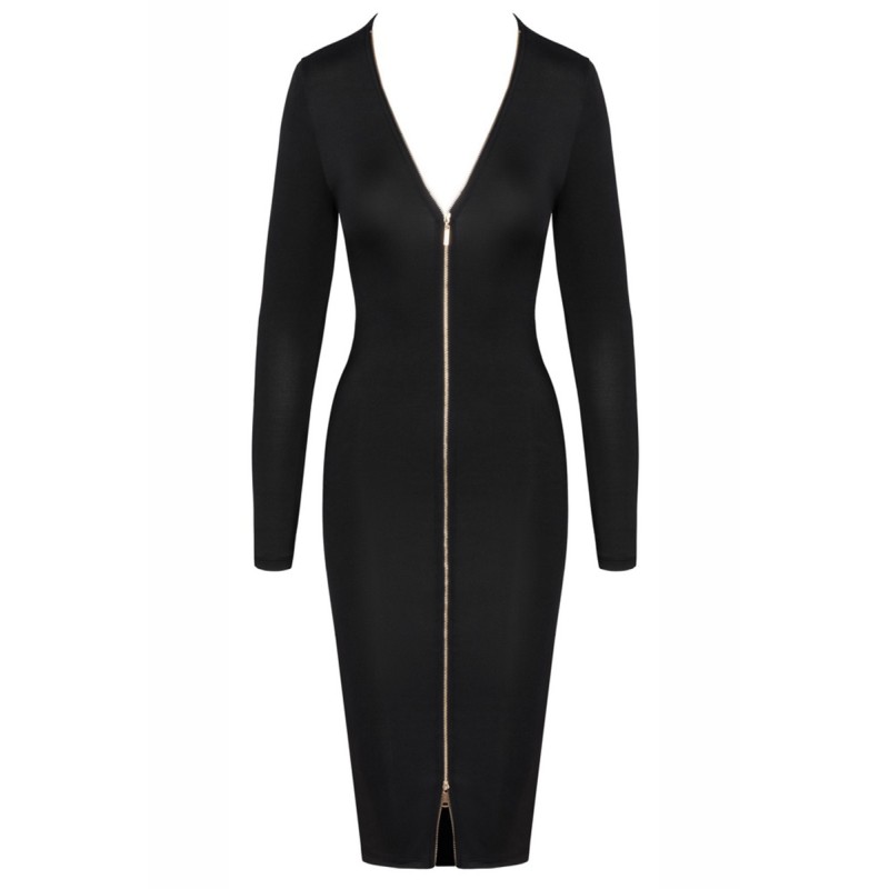 Robe noire midi à manches longues - Cotelly Party Cotelli Accessoires