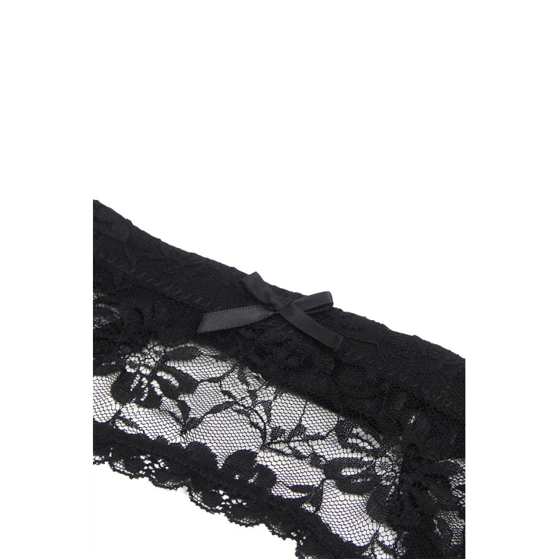 Porte-jarretelles et string noir dentelle résille - Litolu Lingerie