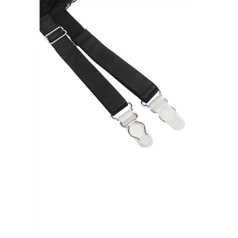 Porte-jarretelles et string noir dentelle résille - Litolu Lingerie