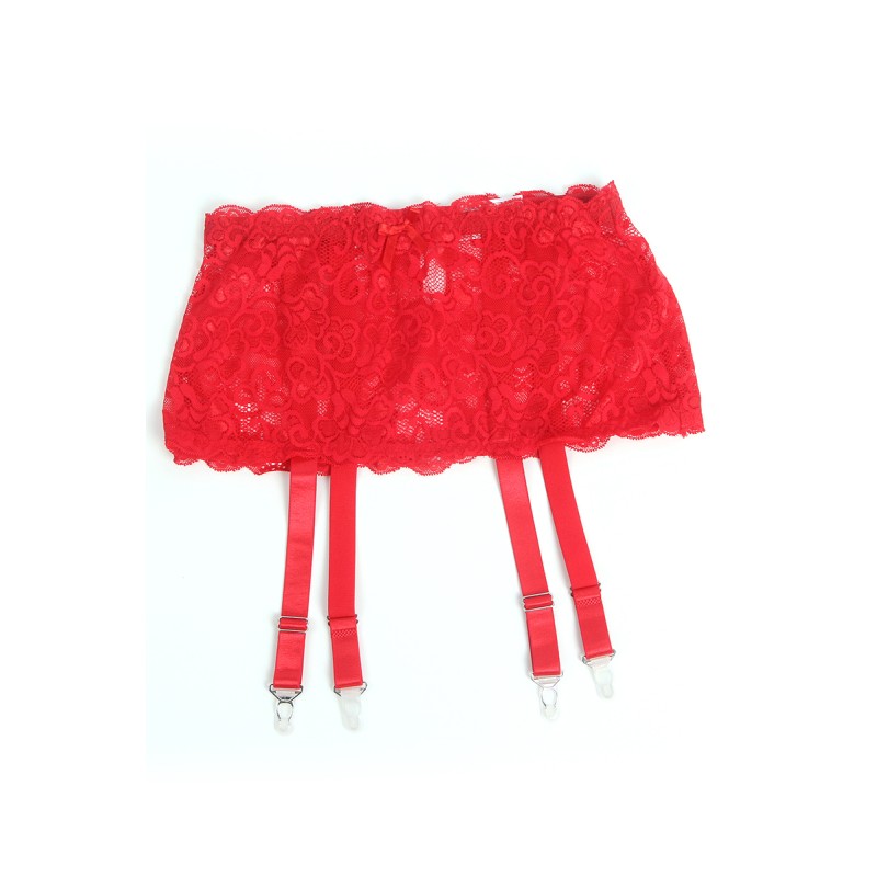 Porte-Jarretelles Dentelle Large Rouge - Litolu Lingerie