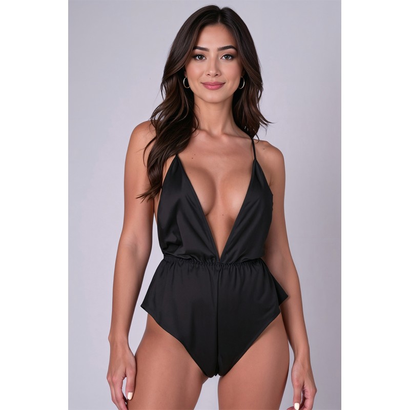 Body noir satiné Sensie - Passion | Fauxseins.fr