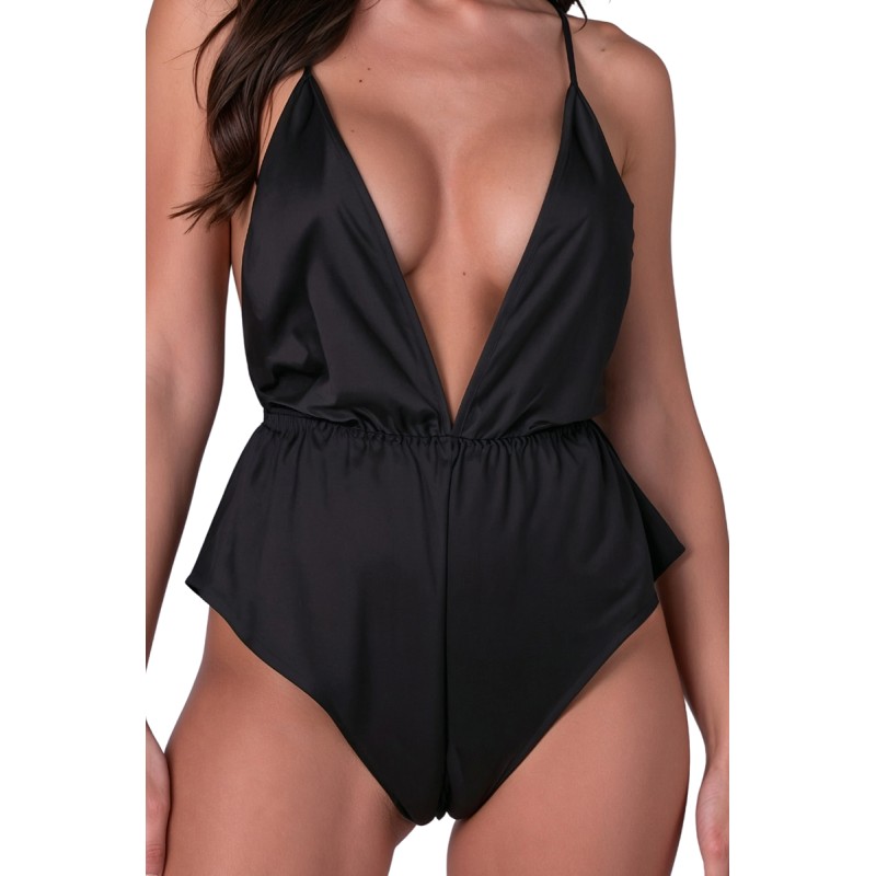 Body noir satiné Sensie - Passion | Fauxseins.fr