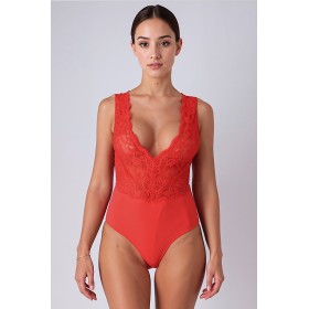 Body rouge Evalie Passion – Dentelle & Microfibre | Fauxseins.fr