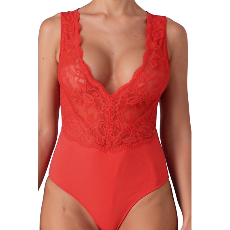 Body rouge Evalie Passion – Dentelle & Microfibre | Fauxseins.fr