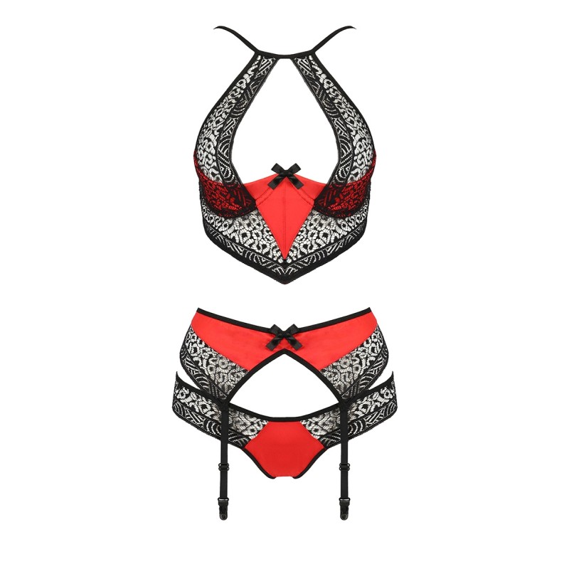 Ensemble Scarlet Rouge Dentelle Porte-Jarretelles – Passion Devil