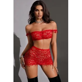 Ensemble Top et Jupe Résille Rouge - J Lingerie | Fauxseins.fr