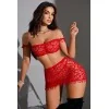 Ensemble top et jupe résille rouge - J Lingerie J Lingerie