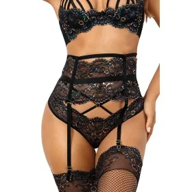 Porte-jarretelles dentelle noir or Axami V-10362 | Fauxseins.fr