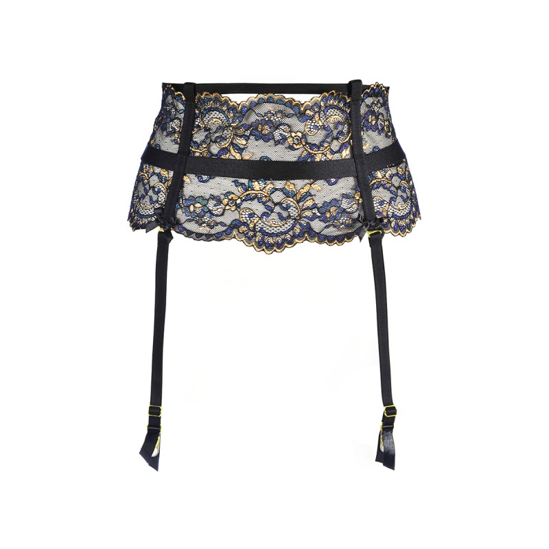 Porte-jarretelles dentelle noir or Axami V-10362 | Fauxseins.fr