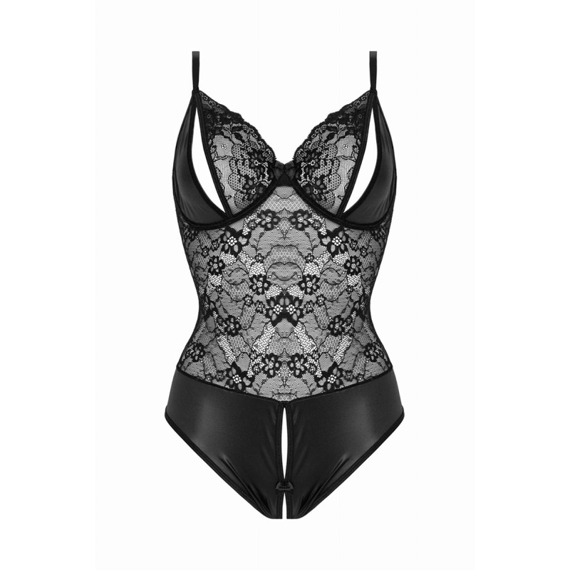Body Wetlook Vesper Noir Dentelle Ouvert - Christine