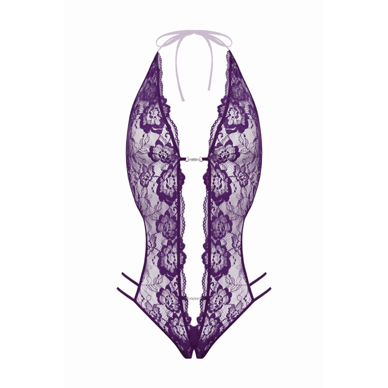 Body string ouvert Renée violet dentelle - Christine