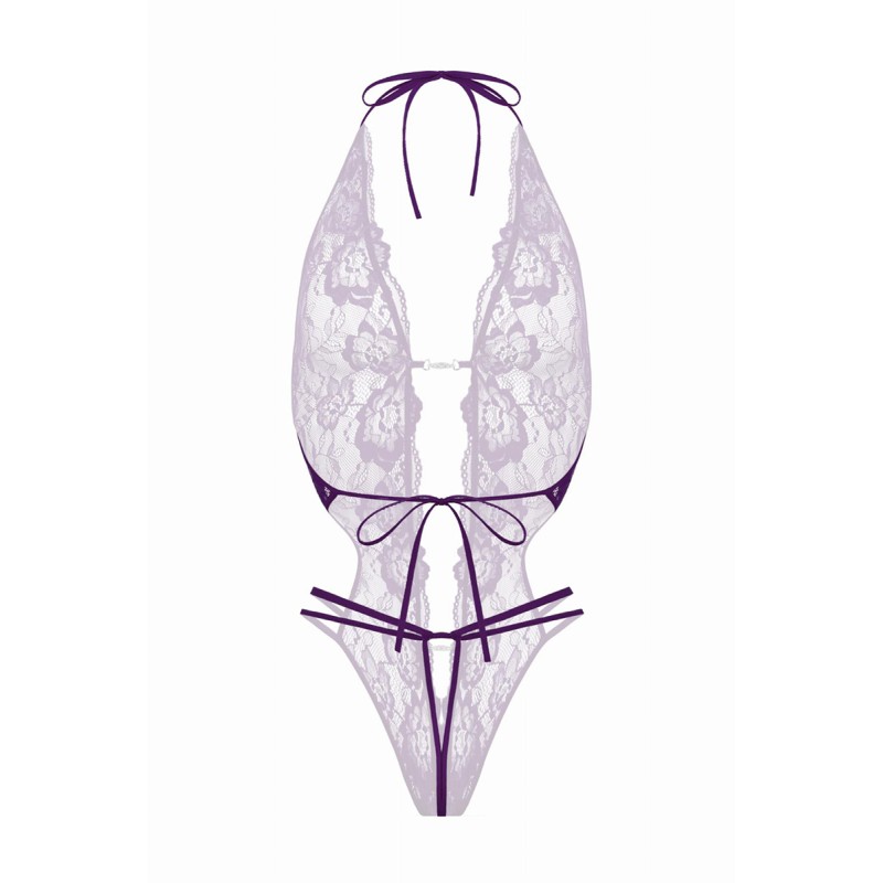 Body string ouvert Renée violet dentelle - Christine
