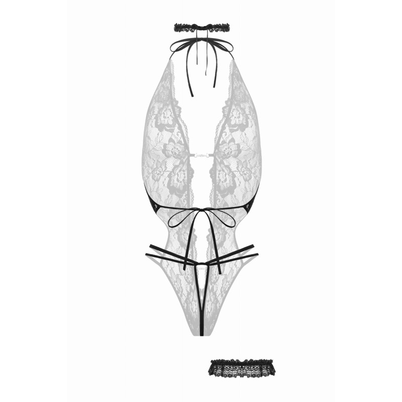 Body ouvert dentelle Renée noir + collier & jarretière – Christine