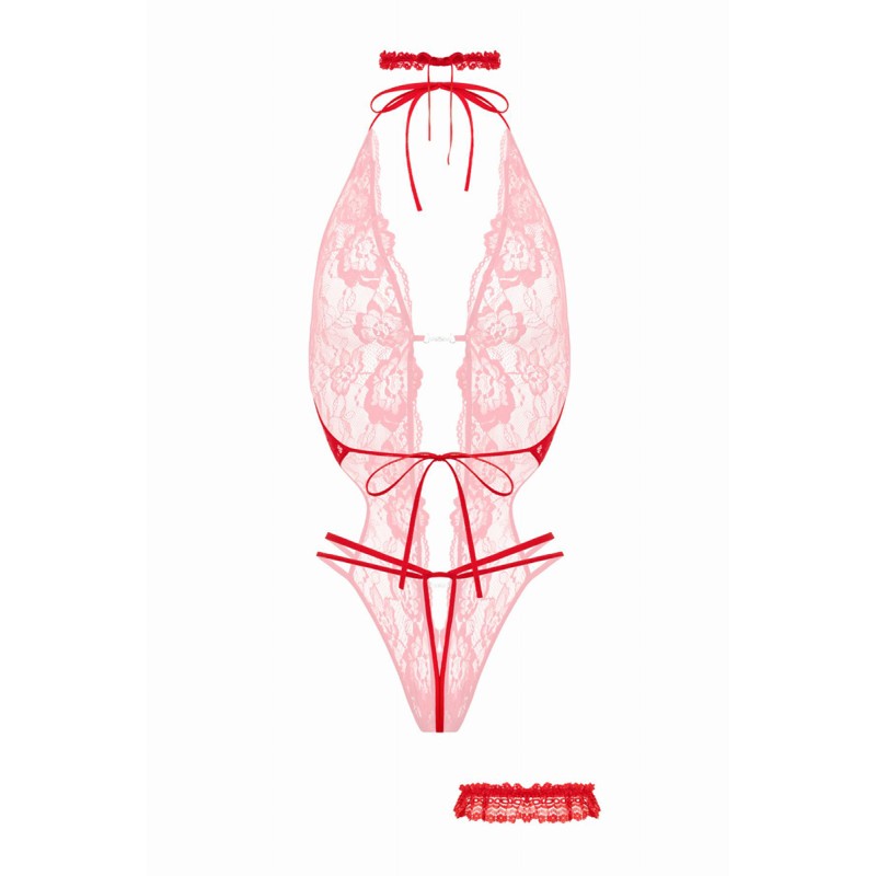 Body ouvert Renée Rouge en dentelle – Christine | Fauxseins.fr