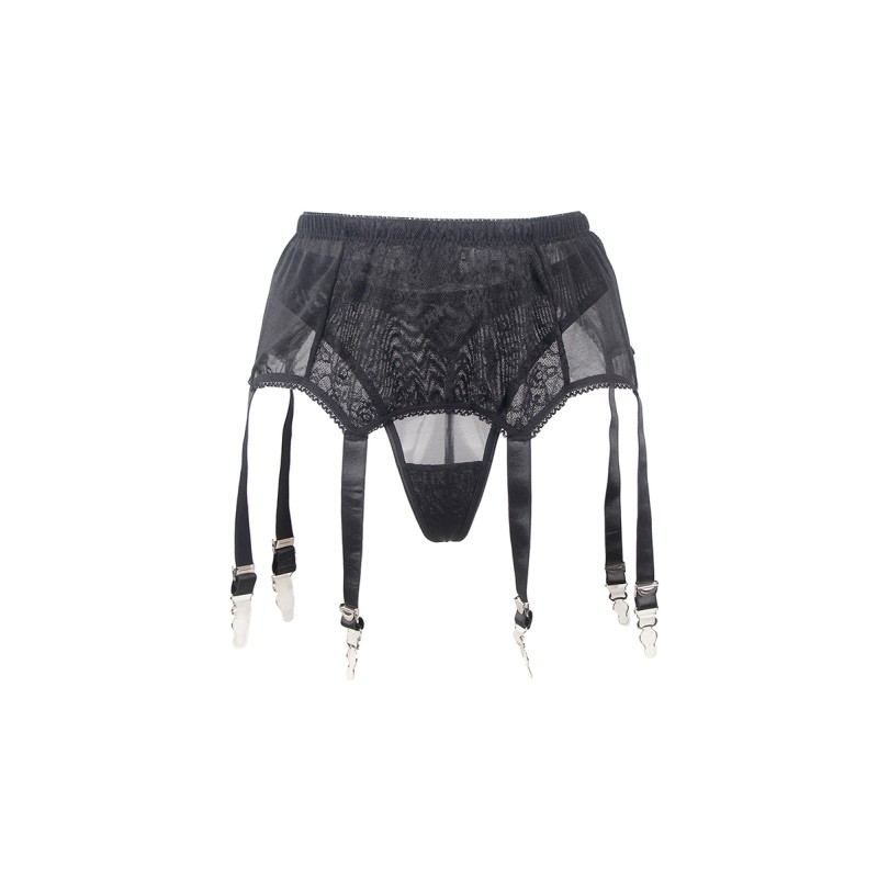 Porte-Jarretelles 6 Clips & String Dentelle Noire Paris Hollywood