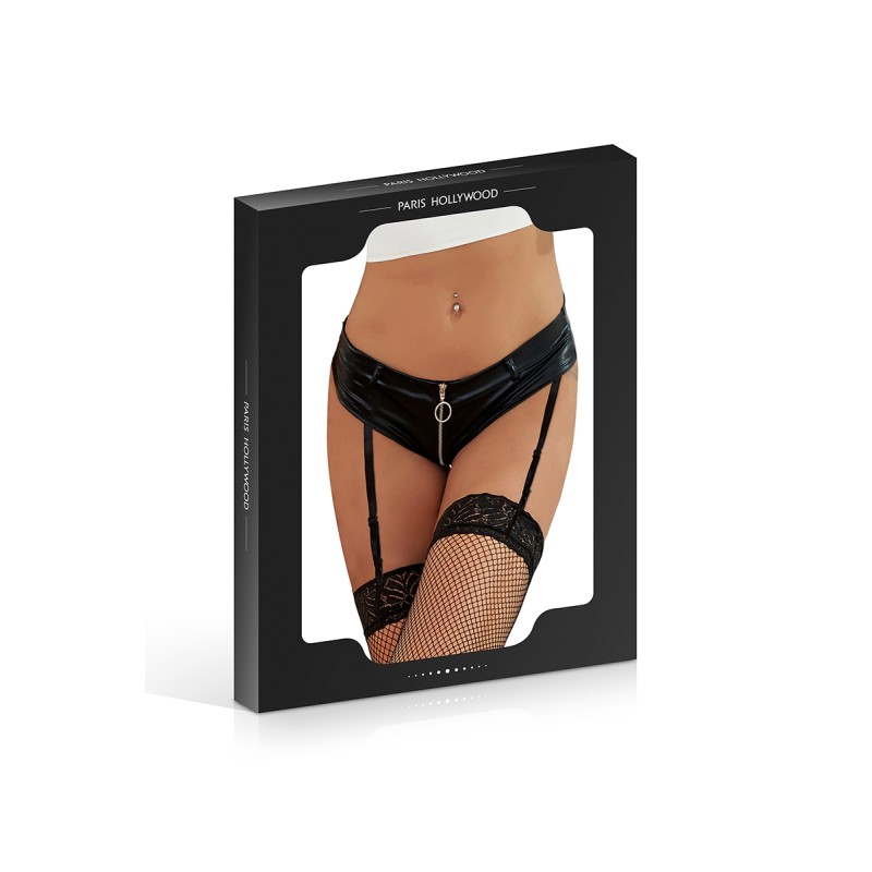 Culotte Porte-Jarretelles Zippée Simili Cuir Noir | Fauxseins.fr