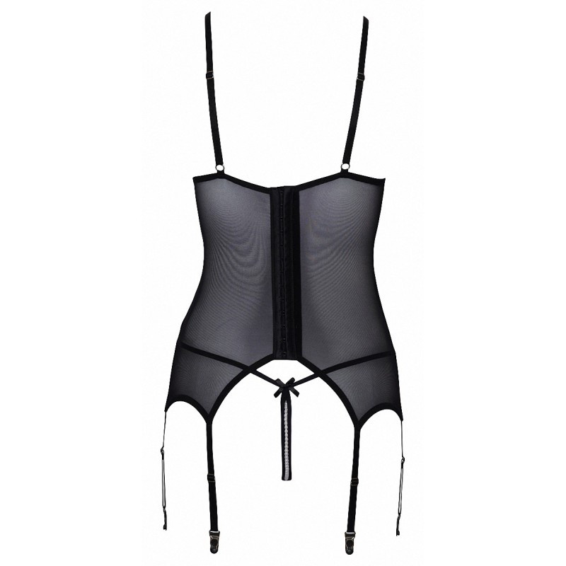 Guêpière seins nus résille & perles + string ouvert - Cottelli