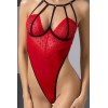 Body ouvert Akita rouge dentelle & harnais | Fauxseins.fr