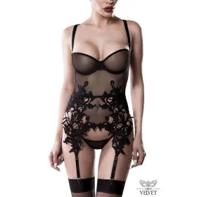 Guêpière Baroque Grey Velvet – Tulle & Guipure Florale