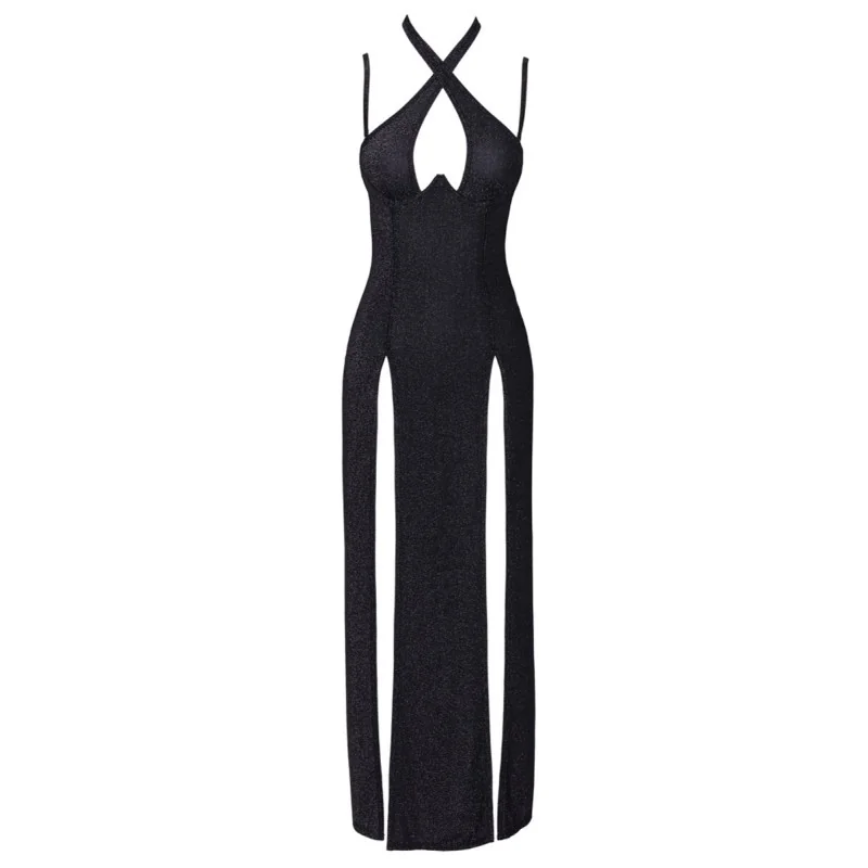 Robe longue à décolleté plongeant noire argentée - Cottelli PARTY Cotelli Lingerie