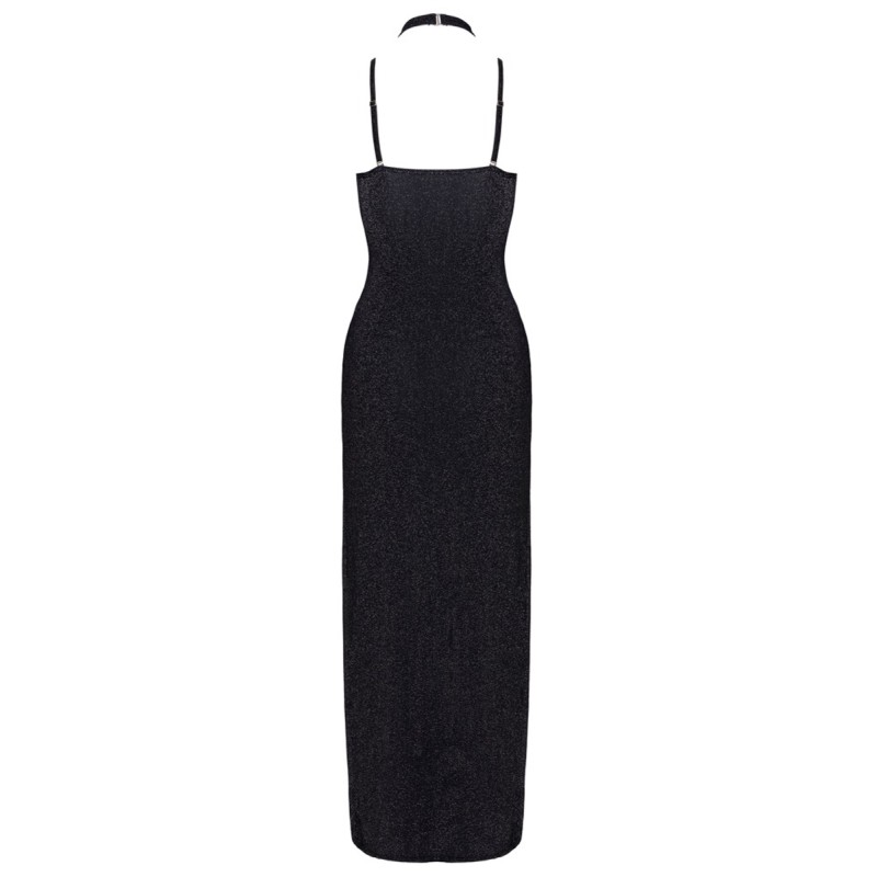 Robe Longue Décolleté Plongeant Noire Argentée - Cottelli PARTY
