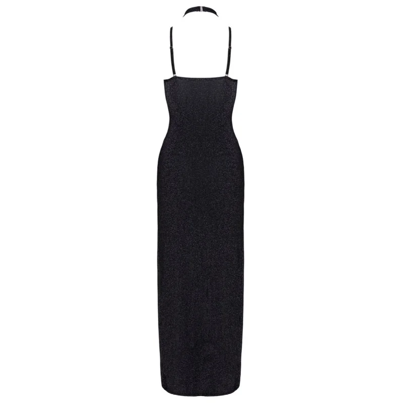 Robe longue à décolleté plongeant noire argentée - Cottelli PARTY Cotelli Lingerie
