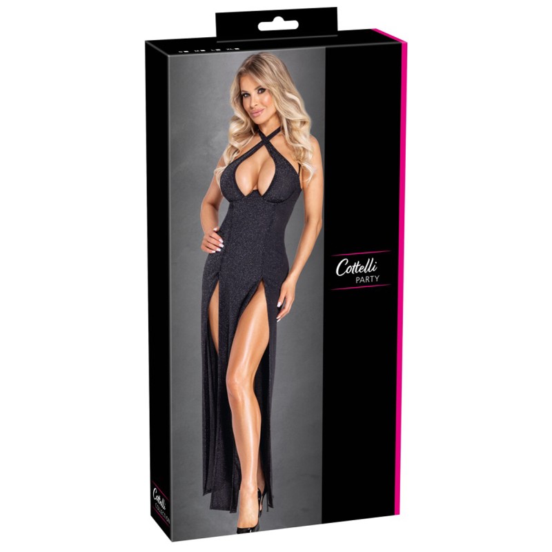 Robe Longue Décolleté Plongeant Noire Argentée - Cottelli PARTY