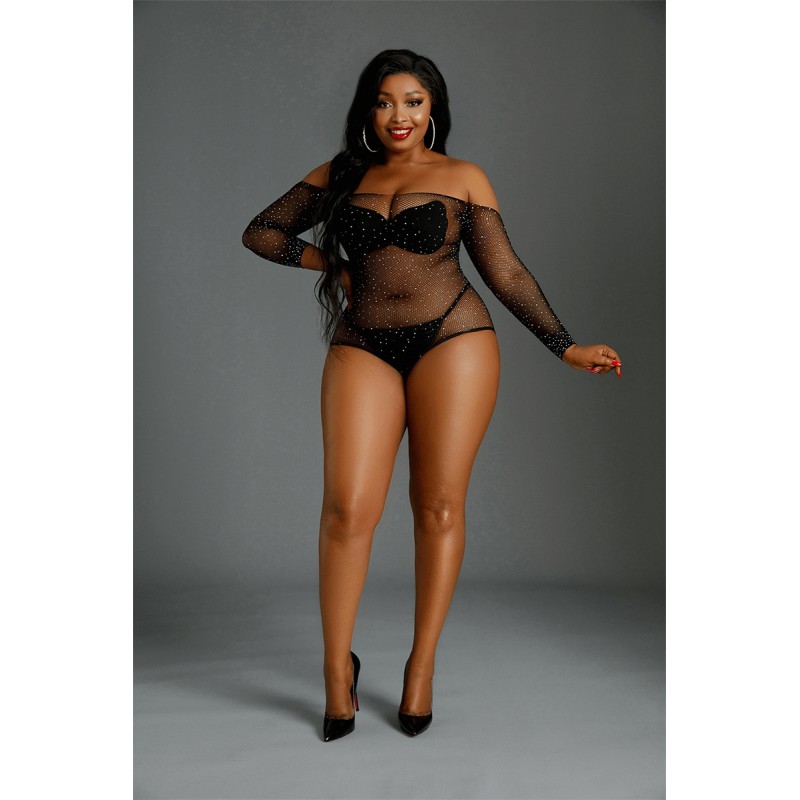 Body Résille Strass Queen Size N°09 Moonlight - Noir