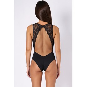 Body noir Evalie Passion - Dentelle & Microfibre | Fauxseins.fr