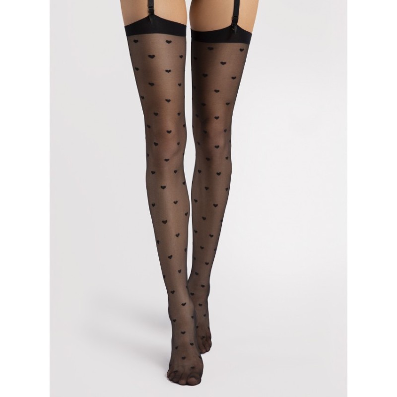 Love Booster Bas 15 DEN Noir - Petits cœurs | Fauxseins.fr