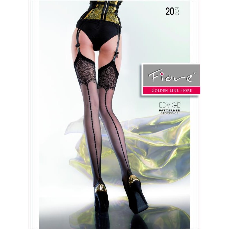 Bas Edvige 20 DEN Noir - Motifs Sensuels | Fauxseins.fr
