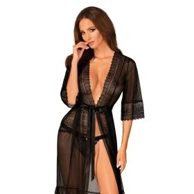 Peignoir long Estiqua noir translucide dentelle | Fauxseins.fr