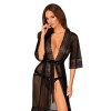 Peignoir long Estiqua noir translucide dentelle | Fauxseins.fr