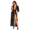 Peignoir long Estiqua noir translucide dentelle | Fauxseins.fr