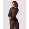 Peignoir long Estiqua noir translucide dentelle | Fauxseins.fr
