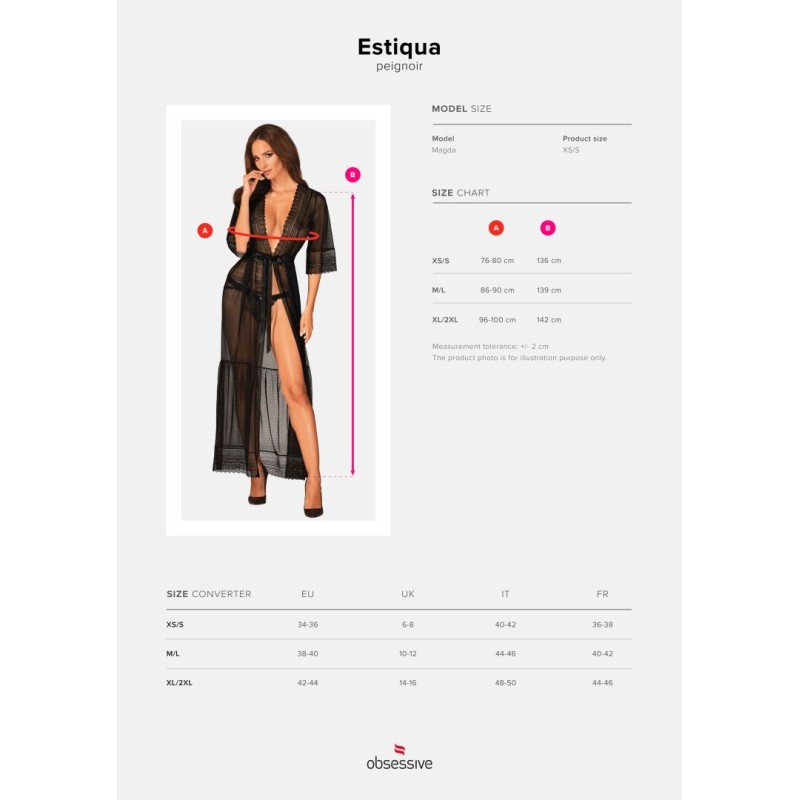 Peignoir long Estiqua noir translucide dentelle | Fauxseins.fr