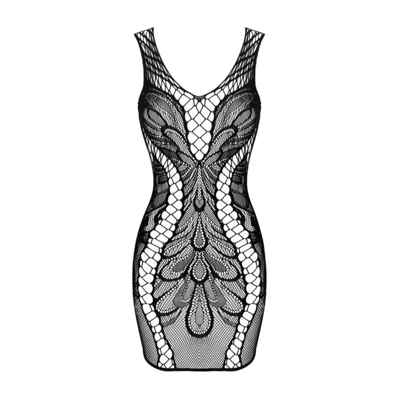 D608 Robe Noire Courte | Maille Élastique | Fauxseins.fr