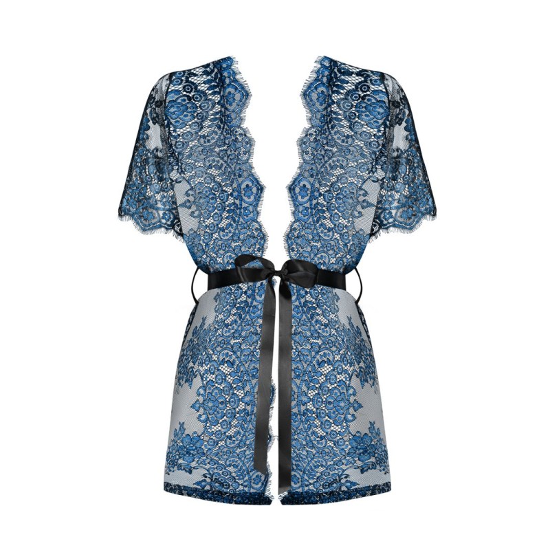 Peignoir Yassmyne Bleu Indigo Dentelle - Obsessive | Fauxseins.fr