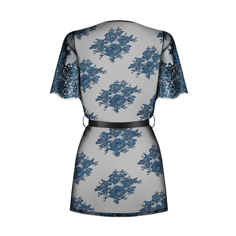 Peignoir Yassmyne Bleu Indigo Dentelle - Obsessive | Fauxseins.fr