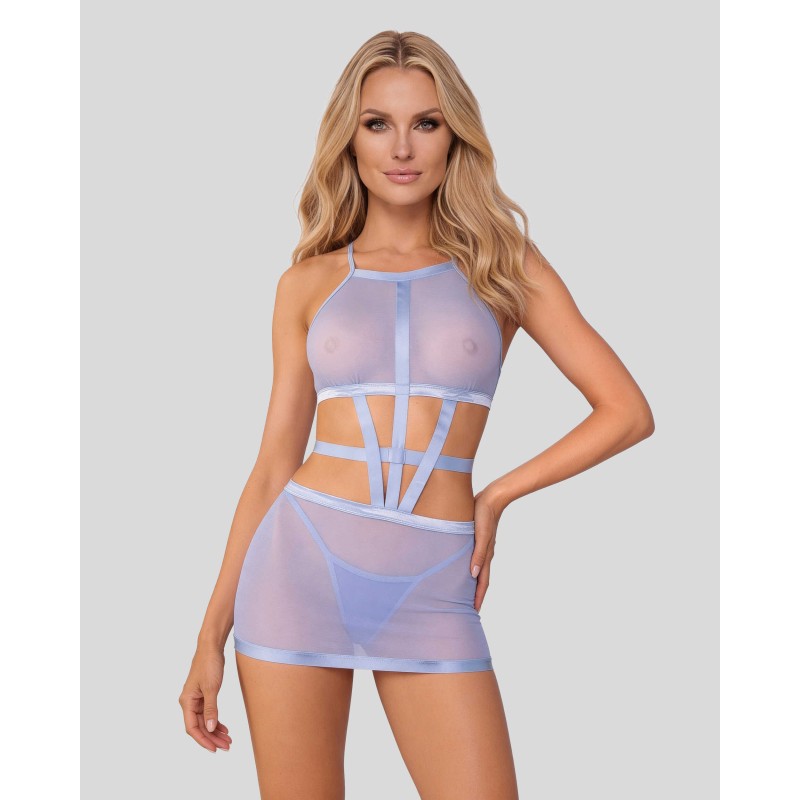 Robe Shaderi en filet bleu + string | Fauxseins.fr